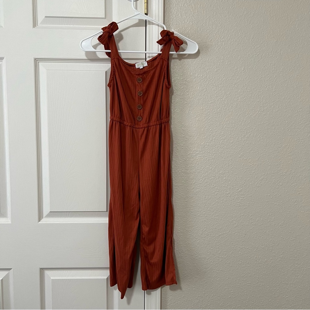 Girls Rust Jumpsuit with Button and Tie Shoulder Detail size 10